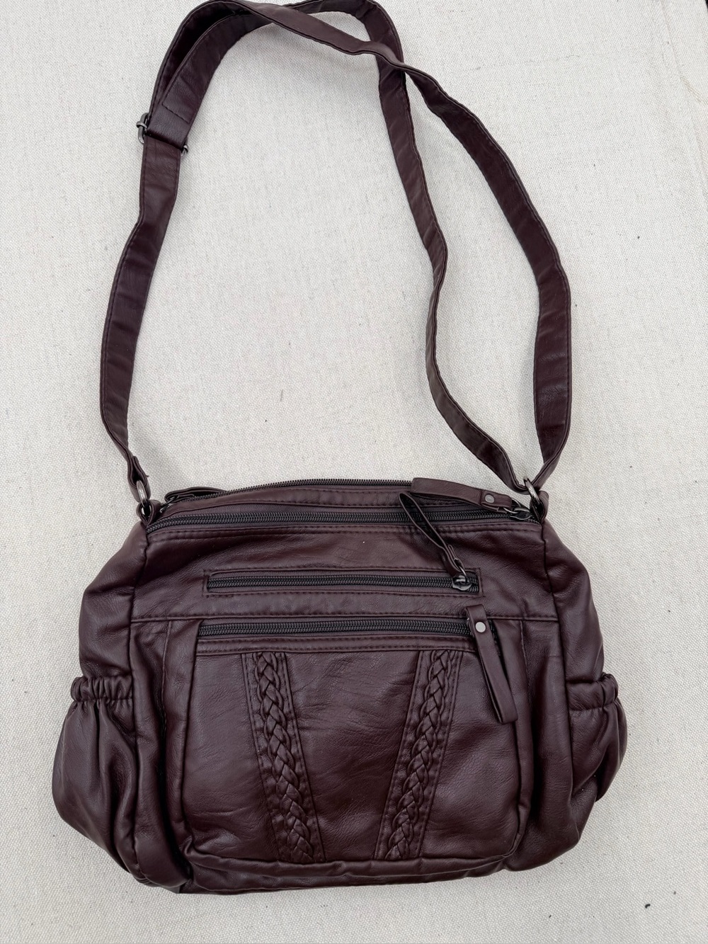 Dark Brown Braided Front Crossbody Bag - Women's Adjustable Shoulder Bag